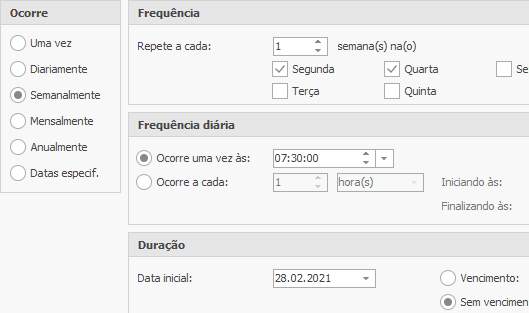 Configurações avançadas de despertador