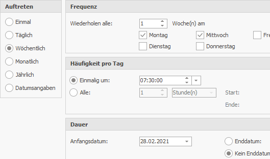 Erweiterte Weckereinstellungen