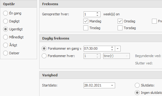 Avancerede indstillinger for vækkeur