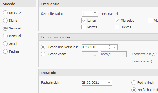 Configuración avanzada del despertador