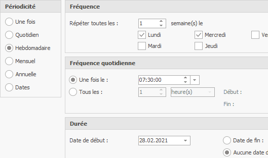 Paramètres avancés du réveil
