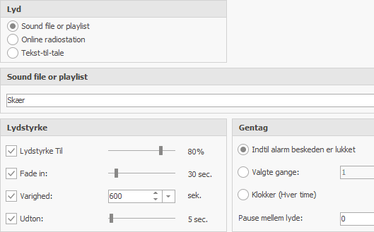 Alarmlydindstillinger