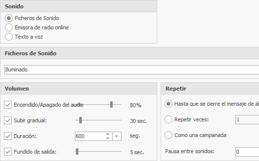 Configuración de sonido de alarma