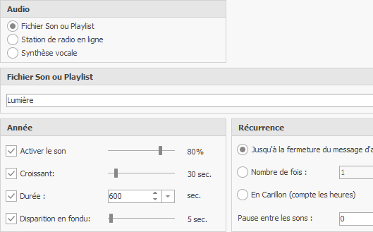 Paramètres du son de l'alarme